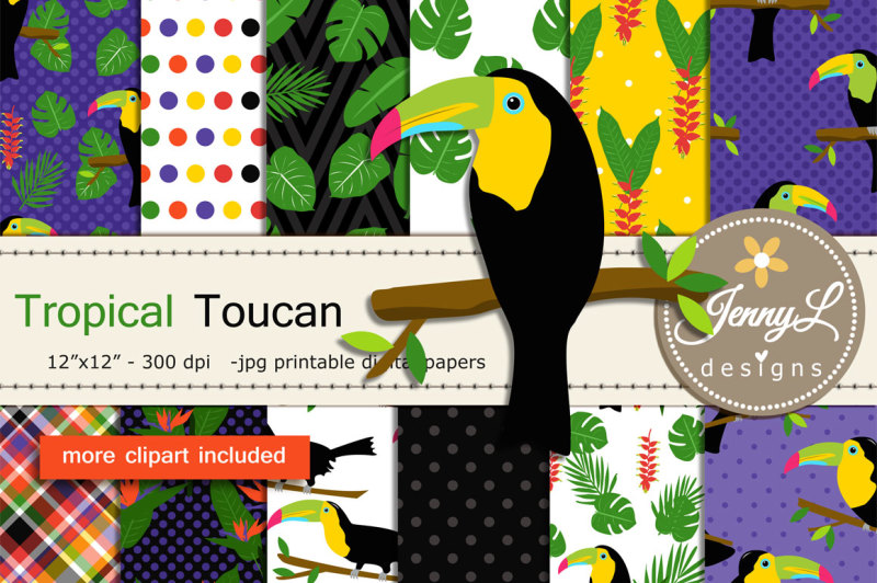 tropical-toucan-digital-papers-and-clipart-set