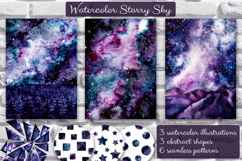 watercolor-starry-sky-set