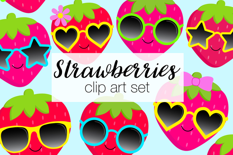 summer-strawberry-clipart-set