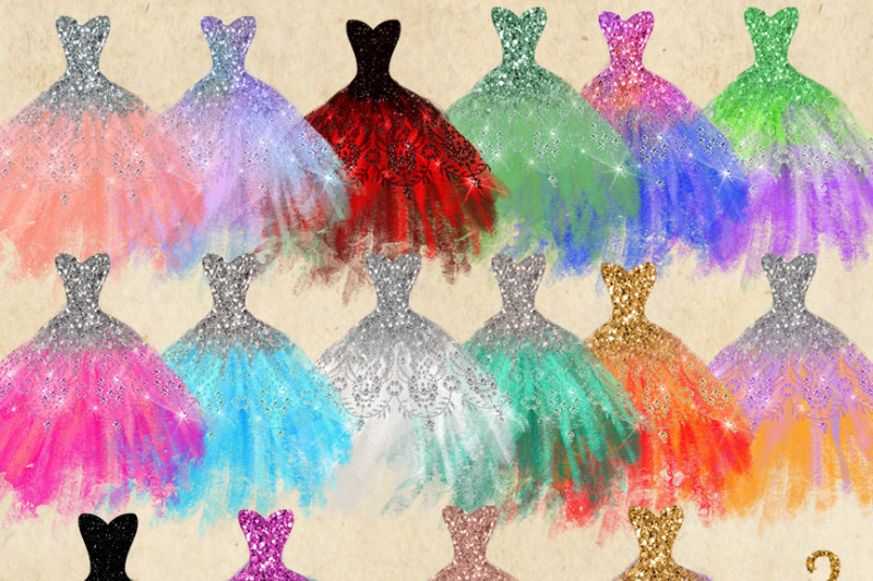 watercolor-glitter-dresses