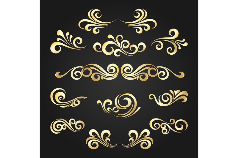 golden-decorative-curly-shapes-set