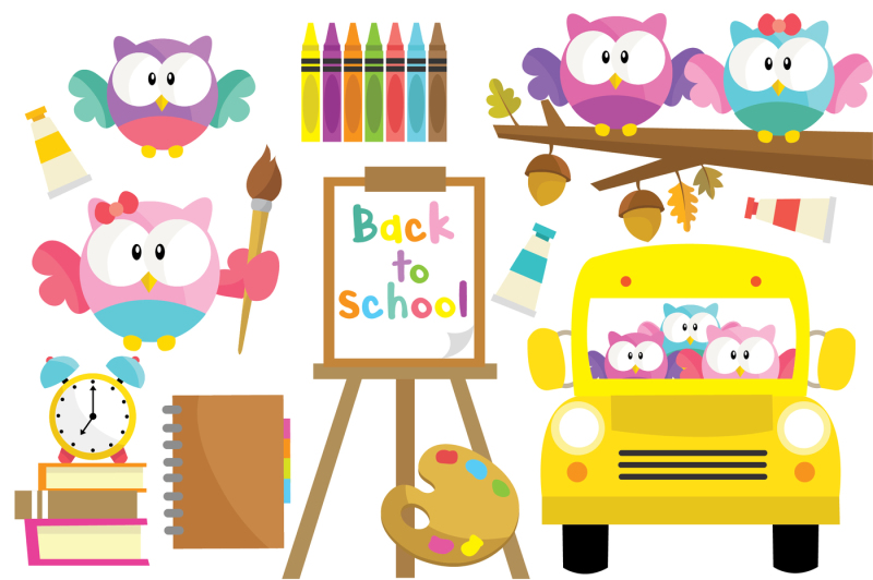 owl-back-to-school-clipart-set