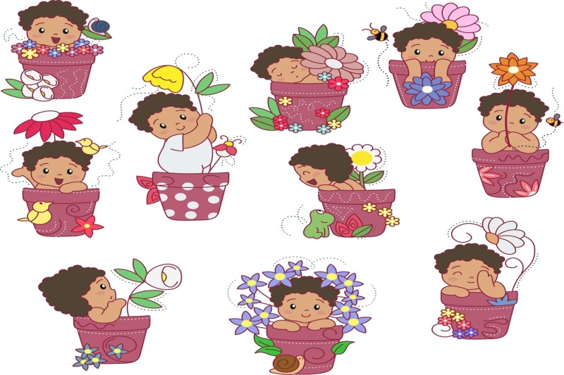 flower-pot-african-american-babies-illustration-vector-pack