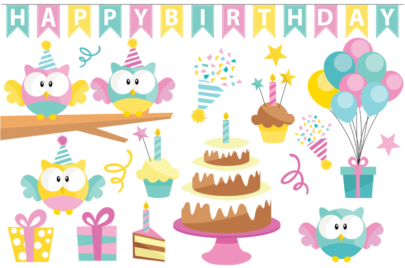 birthday-owl-clipart-and-vector-set