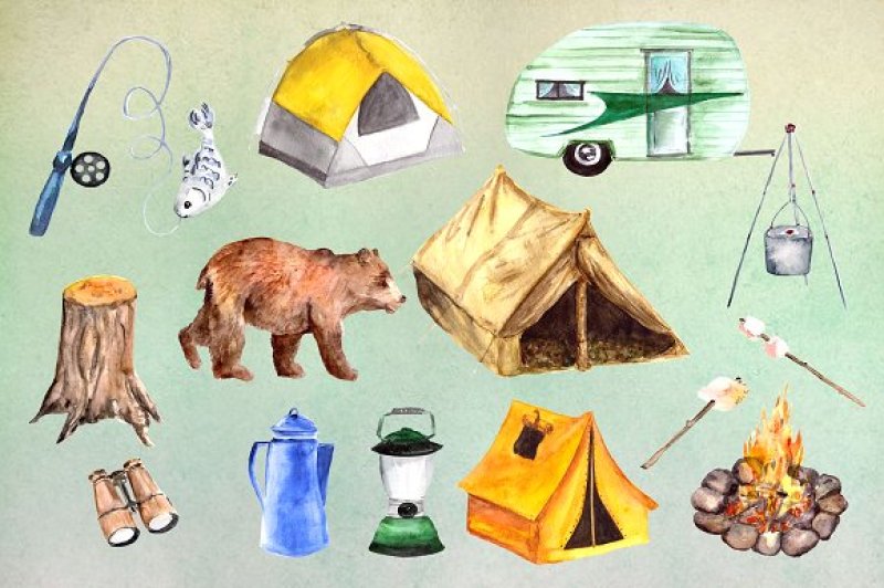 watercolor-camping-clip-art-set