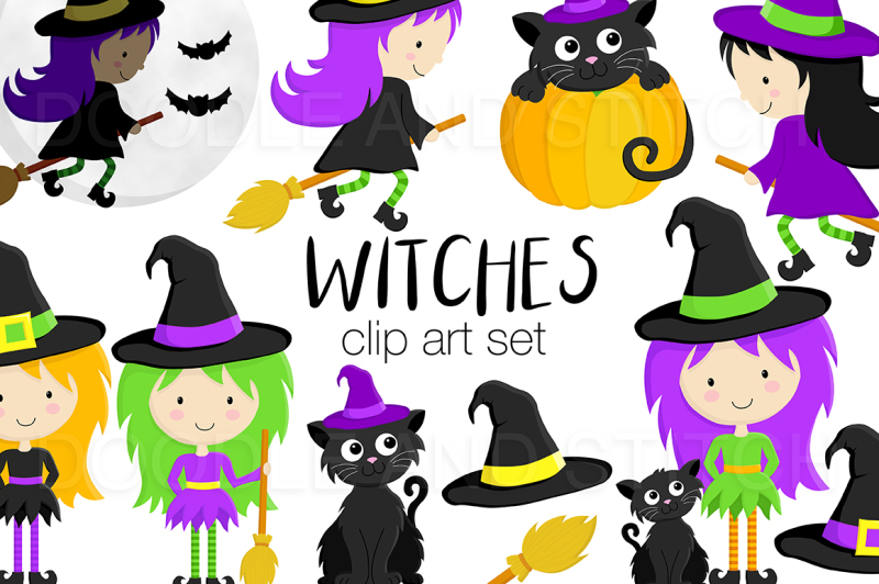 witches-and-cats-halloween-clipart-set
