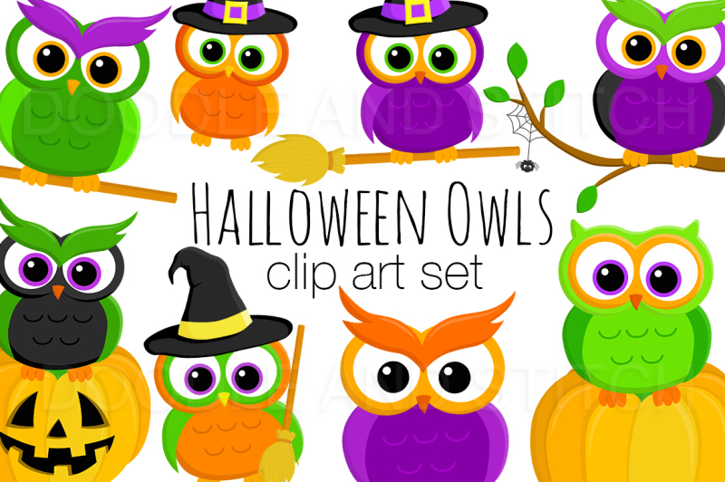 halloween-owls-clip-art-set
