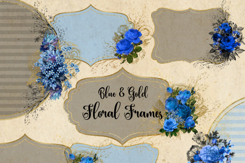 blue-and-gold-floral-frames