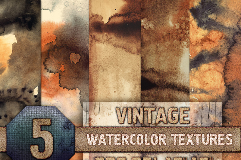 5-vintage-watercolor-texture-digital-papers-brown-old-retro-warm-orange-instant-digital-download-300-dpi-12x16-background-resource