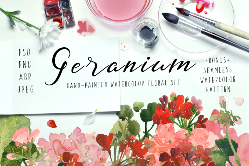geranium-watercolor-floral-set