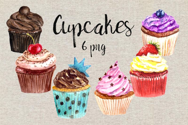 watercolor-cupcakes-clip-art-set