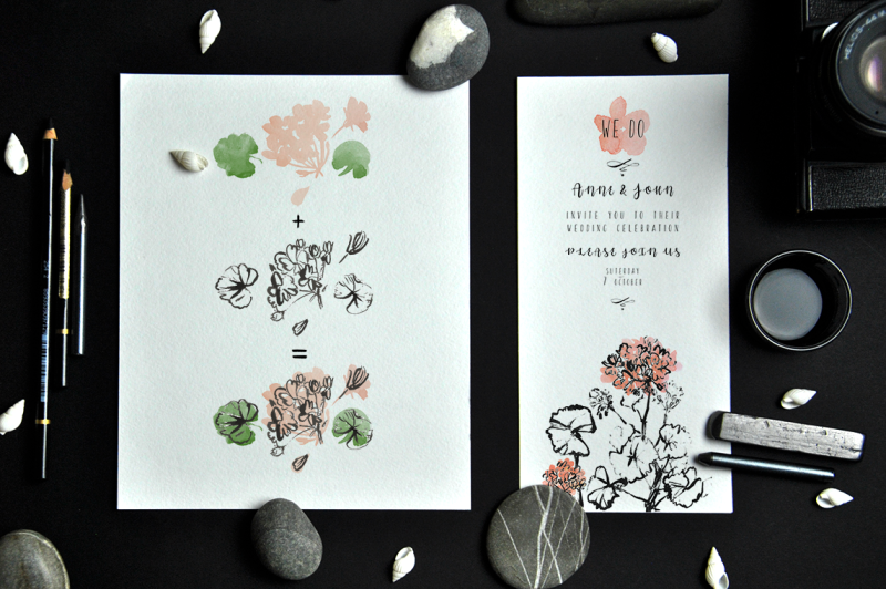 black-and-white-flowers-ink-floral-set