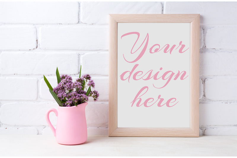 wooden-frame-mockup-with-purple-flowers-in-pink-pitcher