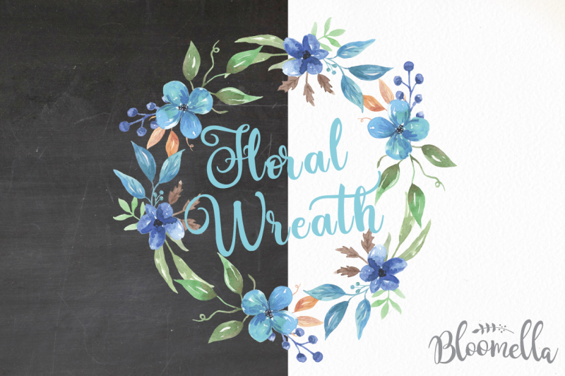 hand-painted-watercolour-clip-art-blue-floral-wreath-aqua