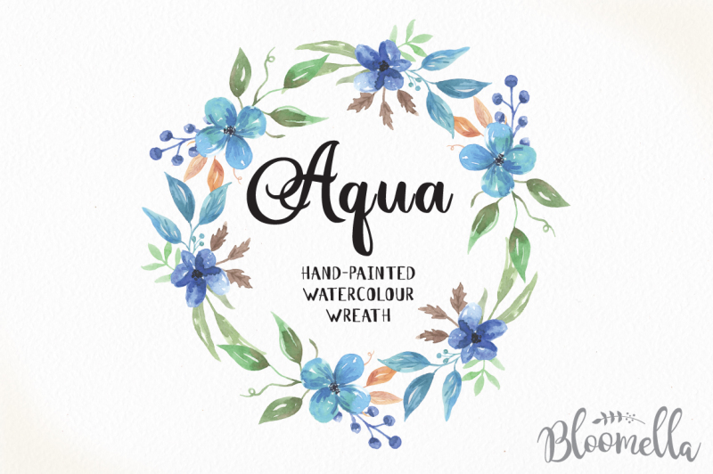 hand-painted-watercolour-clip-art-blue-floral-wreath-aqua
