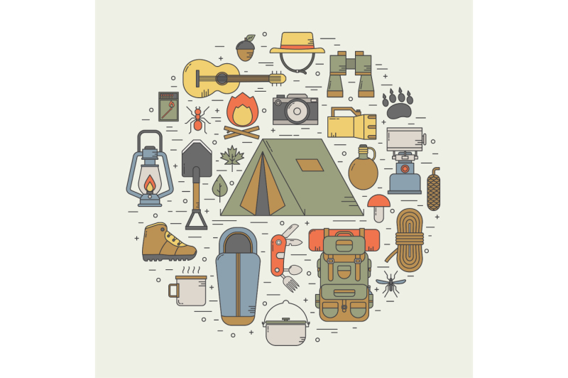 hiking-and-camping-line-icon-set