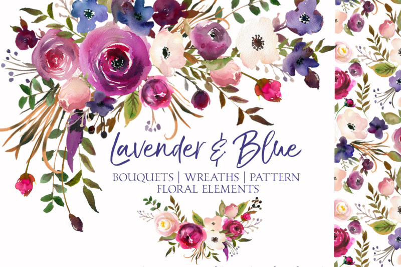 lavender-and-blue-pink-purple-watercolor-floral-clip-art