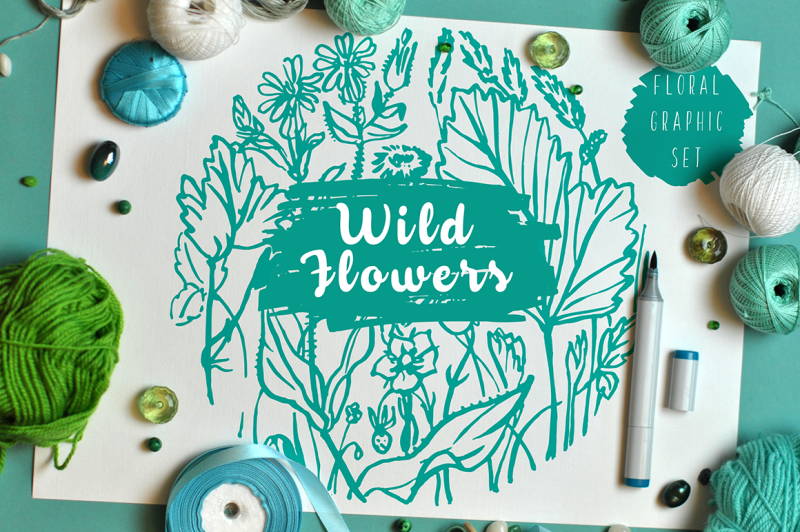 wild-flowers-marker-graphic-set