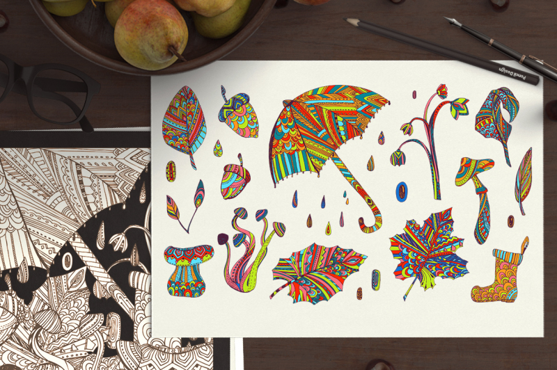 autumn-coloring-book-doodle-elements