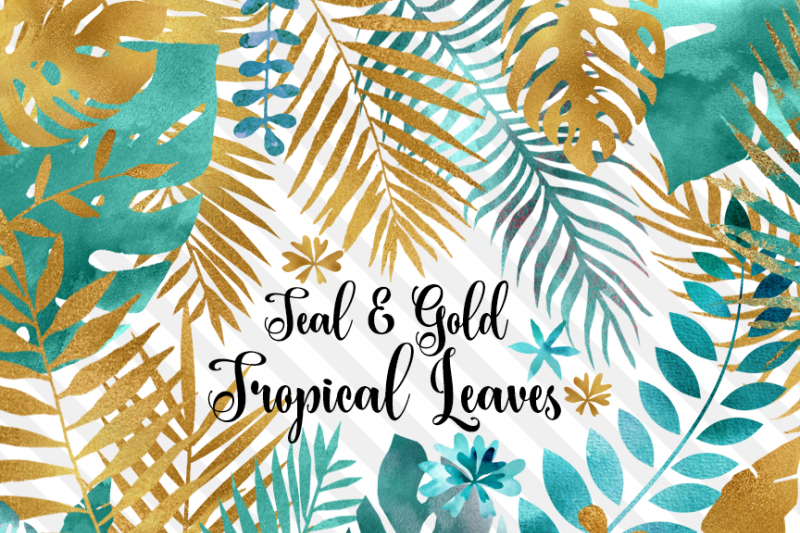 teal-and-gold-tropical-leaves