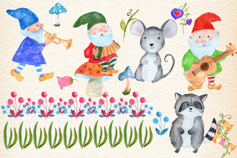 forest-gnomes-and-animals-clipart