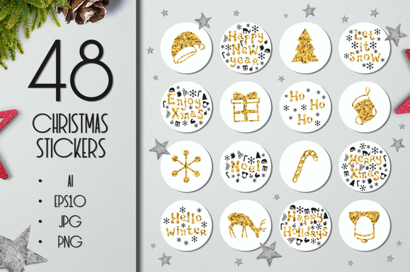 48-christmas-gift-round-stickers-set