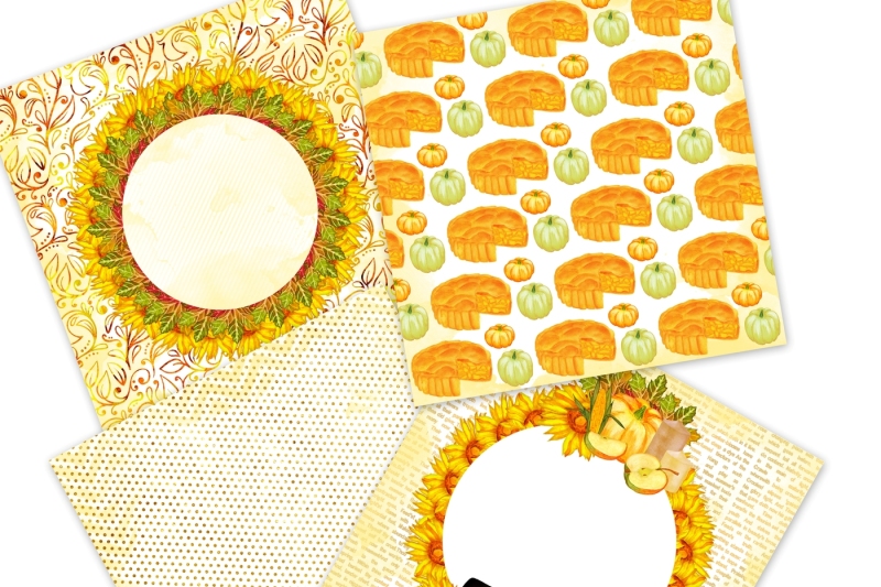 autumn-thanksgiving-digital-paper-pack-watercolor-hand-painted-turkey-sunflower-candle-apple-cupcake-leaves-leaf-piligrim-hat-pumpkin-6x6
