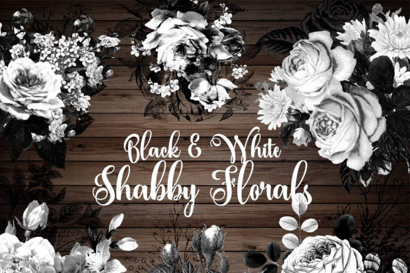 black-and-white-shabby-floral-clipart