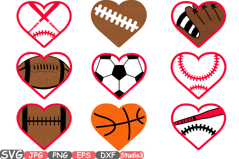 Sports Heart Balls Silhouette SVG Cutting Files Digital ...