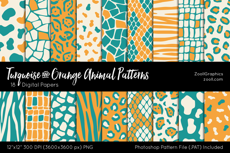 turquoise-and-orange-animal-digital-papers