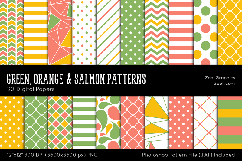 green-orange-and-salmon-digital-papers