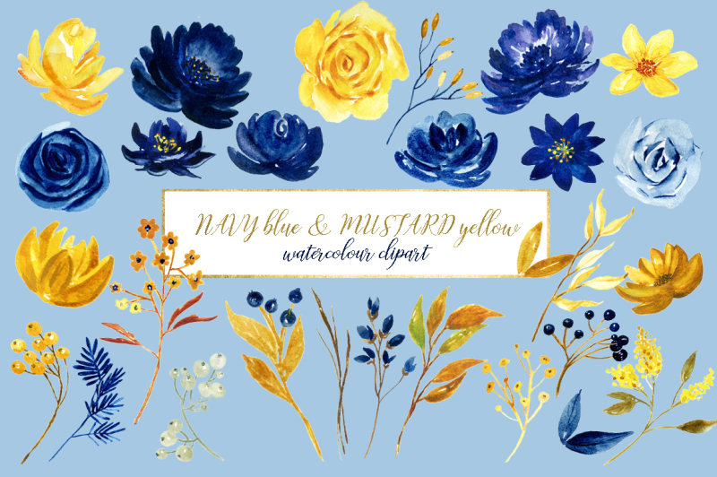 blue-and-yellow-watercolor-flowers
