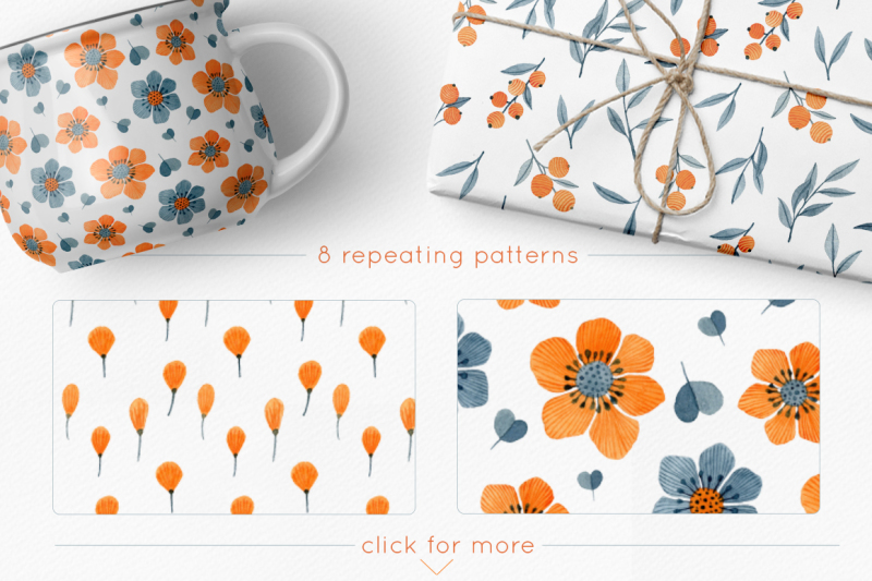 fleur-d-orange-huge-watercolor-orange-and-blue-floral-clipart-graphics-set-wreaths-patterns-elements-and-vectors-included