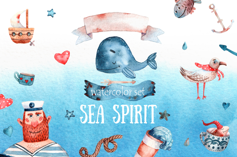 sea-spirit-watercolor-clip-art-set