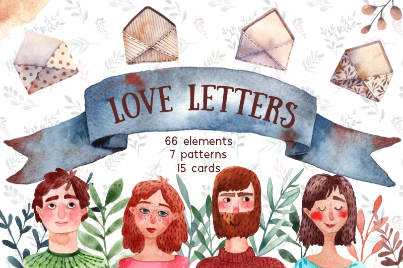 love-letters-watercolor-clip-art-set