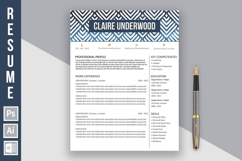 resume-template-claire-underwood-blue-version
