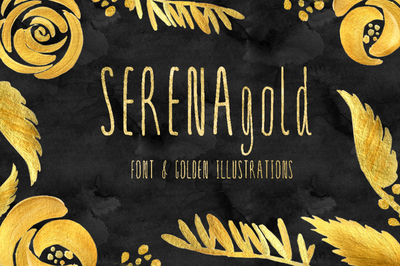 serena-gold-font-and-golden-flowers
