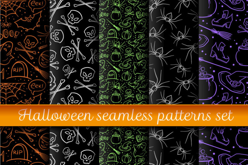 halloween-hand-drawn-patterns-set