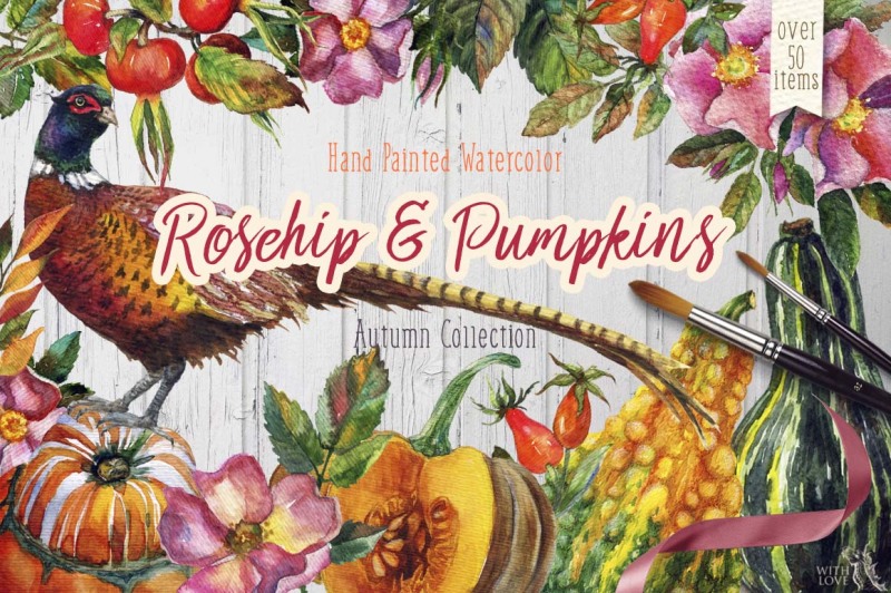watercolor-rosehip-amp-pumpkins-set