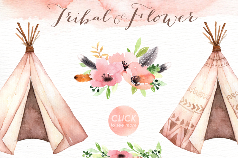 tribal-and-flower-watercolor-clipart