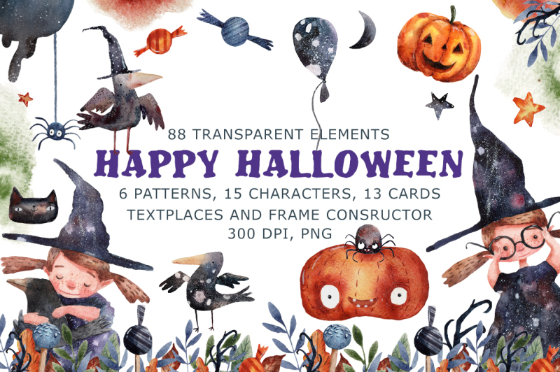happy-halloween-watercolor-clip-art-set