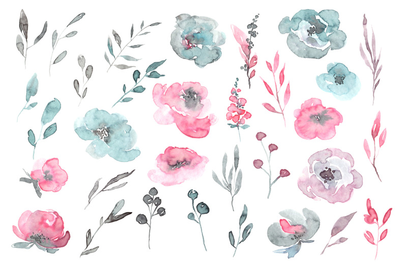 rustic-pink-blue-watercolor-flowers