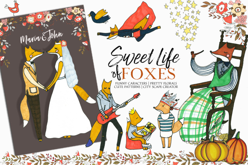 foxes-hand-drawn-kids-fall-clip-art-amp-seamless-patterns