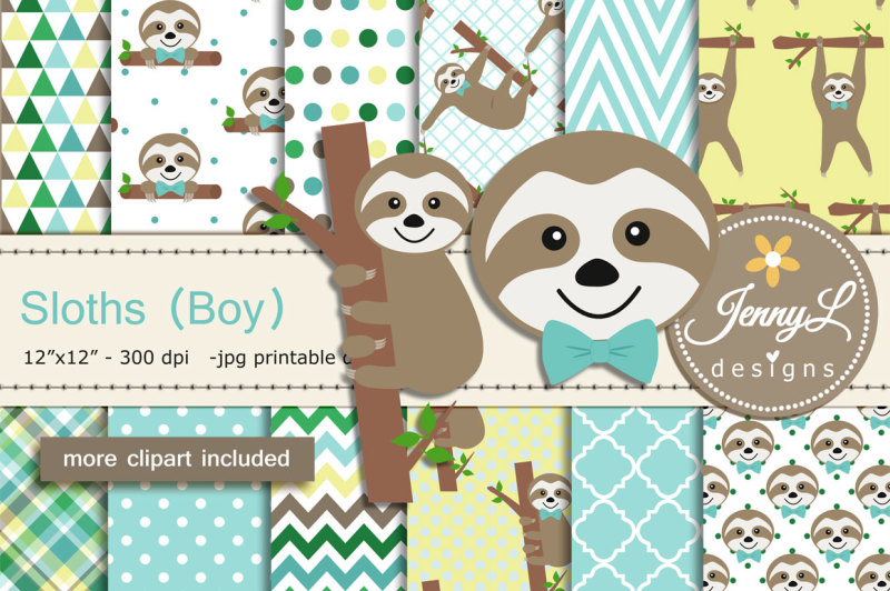 sloth-boy-digital-papers-and-clipart-set