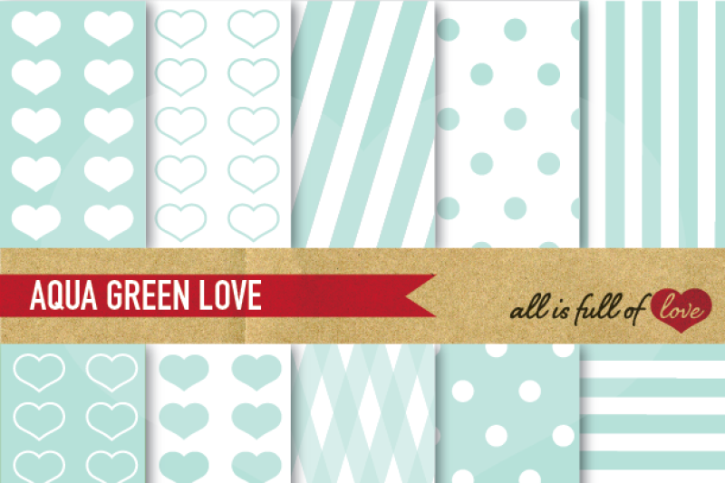 love-backgrounds-mint-green-digital-paper-set