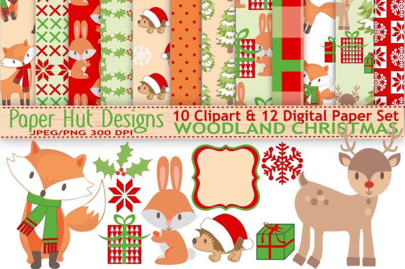 christmas-woodland-animals-clipart-amp-digital-paper-set