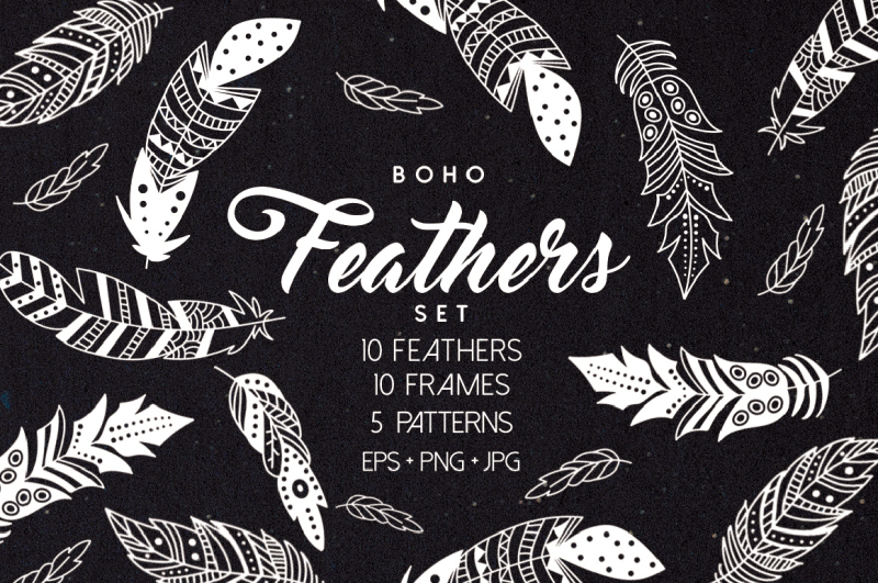 boho-feathers-set