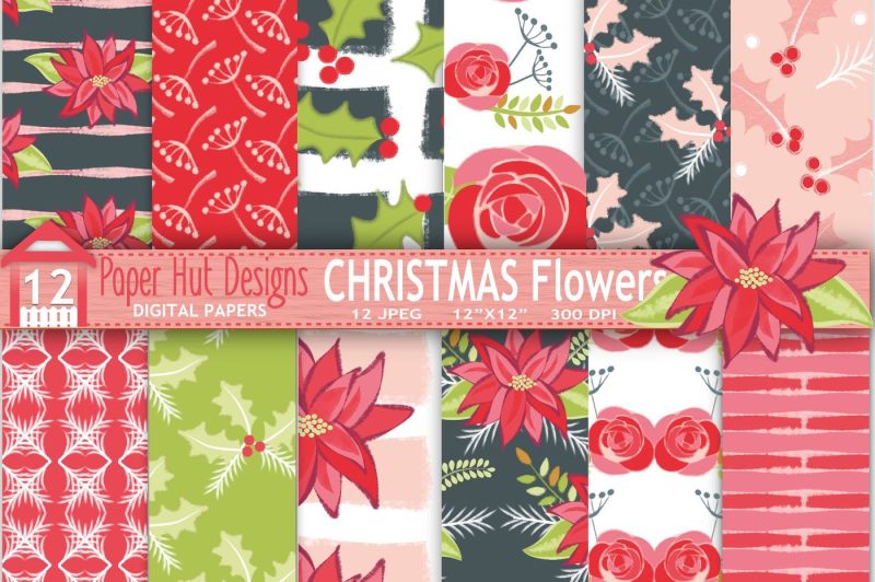 christmas-floral-digital-papers
