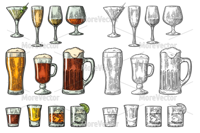 set-glass-beer-whiskey-wine-gin-rum-tequila-cognac-champagne-cocktail
