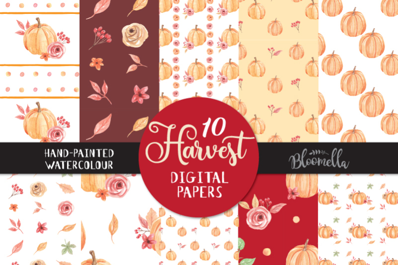 fall-watercolour-floral-digital-papers-harvest-festival-autumn-flower-patterns